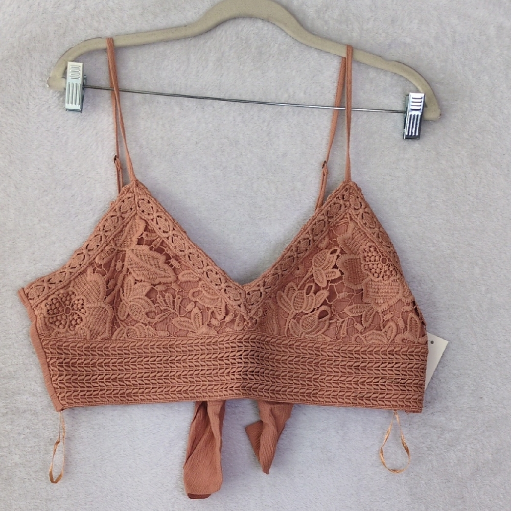 Aeropostale Womens Rust Peach Lace Boho Crop Top Size L